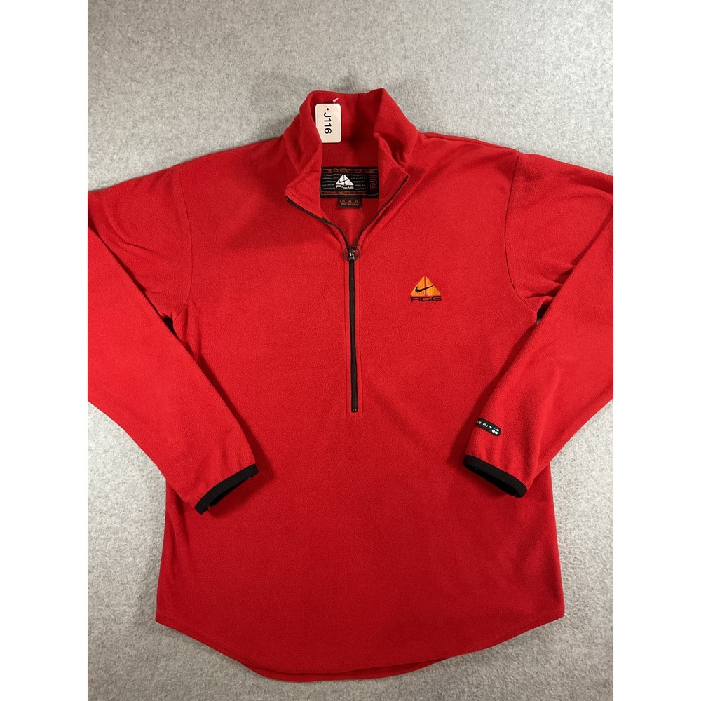 Nike ACG Mens Red Thermal Layer 2 Fleece Quarter Zip Pullover Vintage Med j116